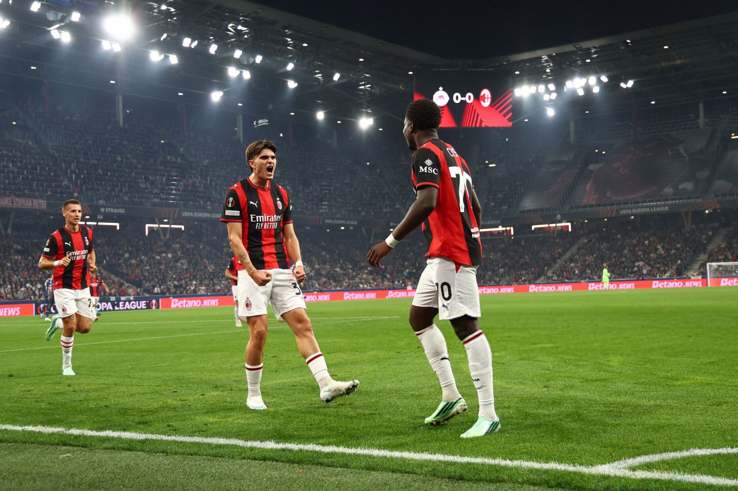 Alphadjo Cisse and Davide Bartesaghi of AC Milan