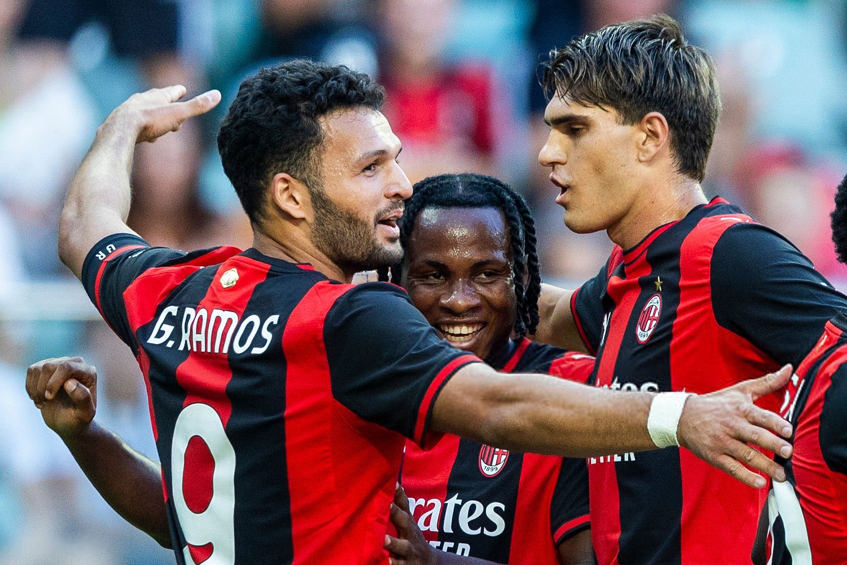 Samuel Chukwueze, Gonçalo Ramos, and Davide Bartesaghi of AC Milan راموس تشوكوريزي بارتيساغي ميلان